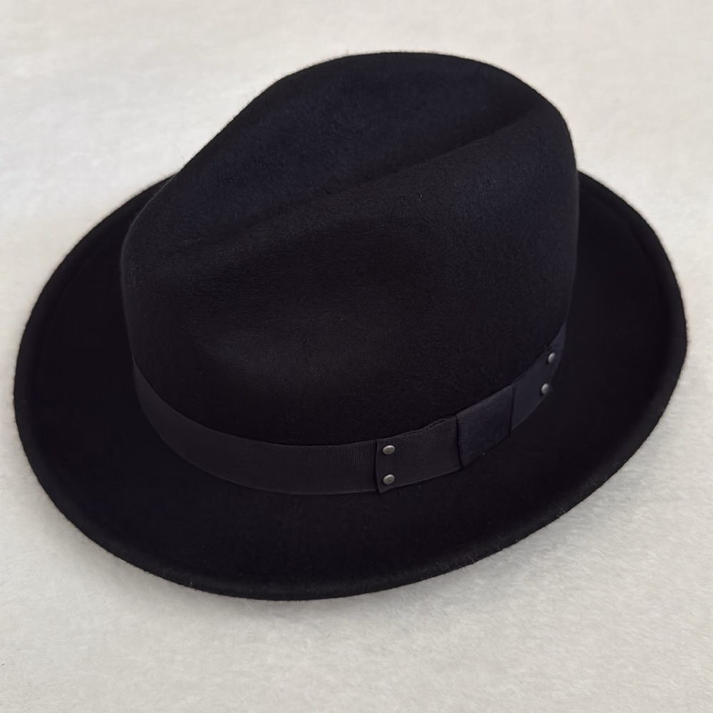 Nordstrom | Wool Felt Fedora Hat Grommet Bow Ribbon Band Black (L/XL) Unisex